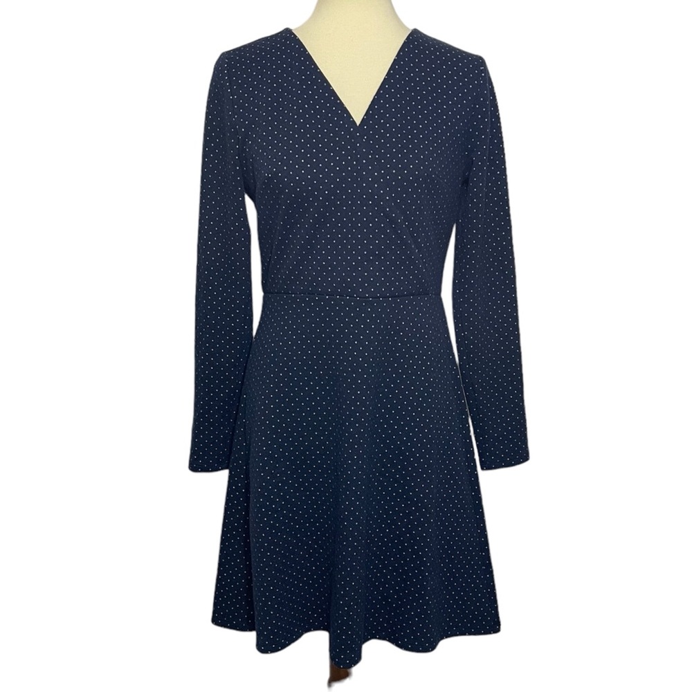 LOFT Navy Blue and White Polka Dot Wrap Dress